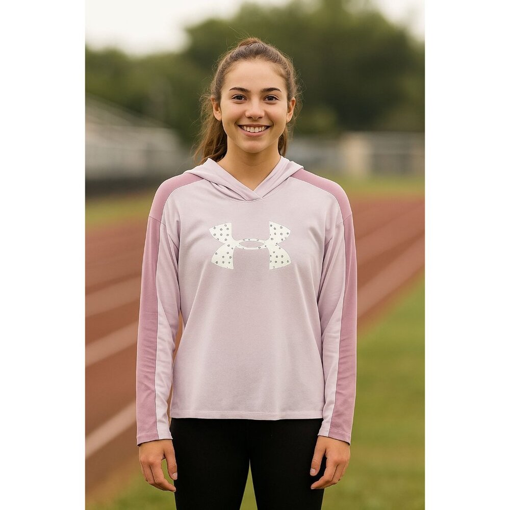 Under Armour Favorite Jersey Hoodie Girls' XLarge Purple & White Logo Athleisure - Picture 4 of 16